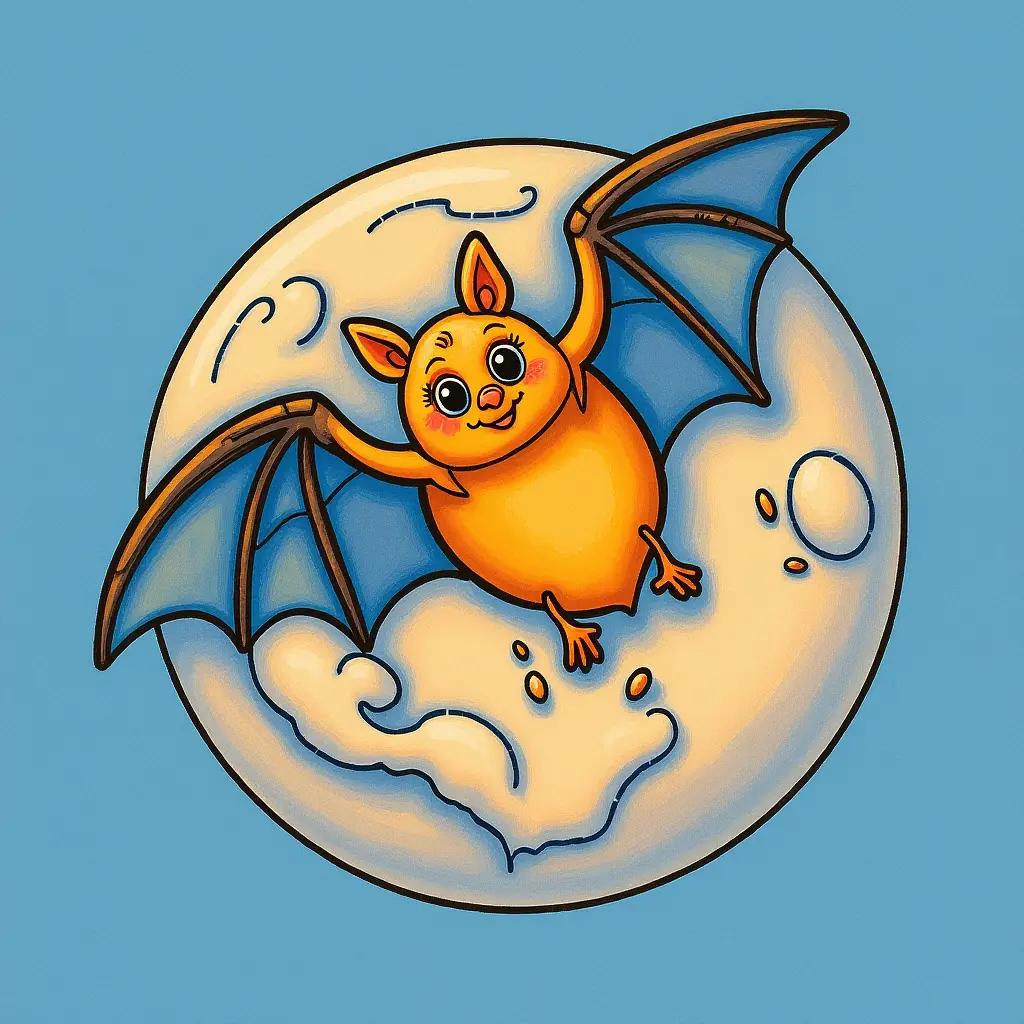 Eine fliegende Fledermaus und ein wunderschöner Vollmond.  Kostenlose Ausmalvorlage.