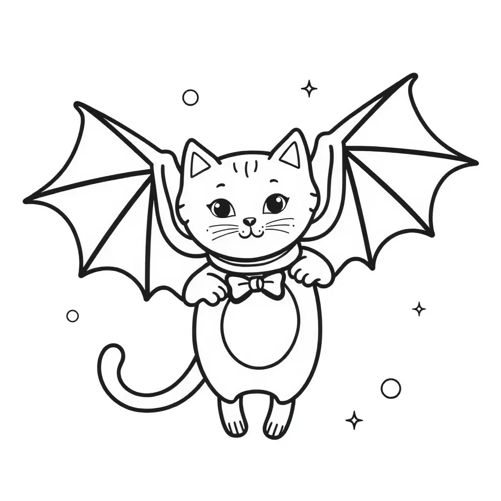 Schwarz-Weiß Ausmalbild einer fliegenden Fledermaus Schwarz-Weiß Ausmalbild einer fliegenden Fledermaus