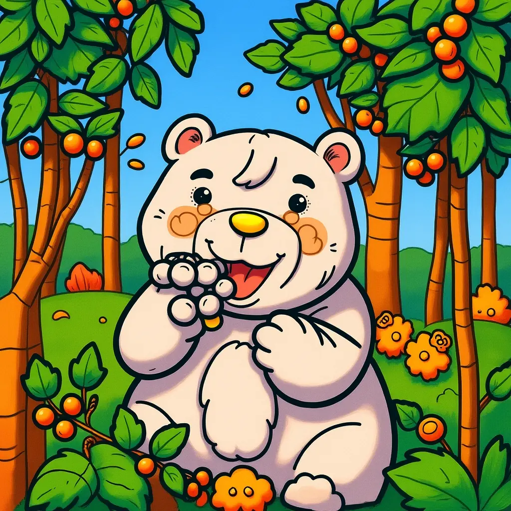 Ausmalbild: Ein Bär sammelt Beeren im Herbst. Ausmalbild: Ein Bär sammelt Beeren im Herbst.