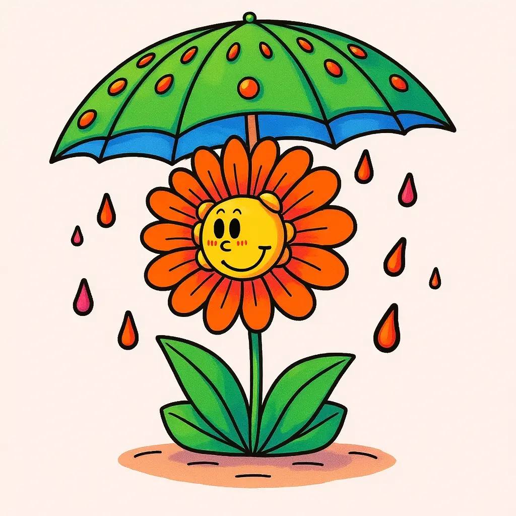 Kostenloses Ausmalbild: Fröhlicher Blumenregen