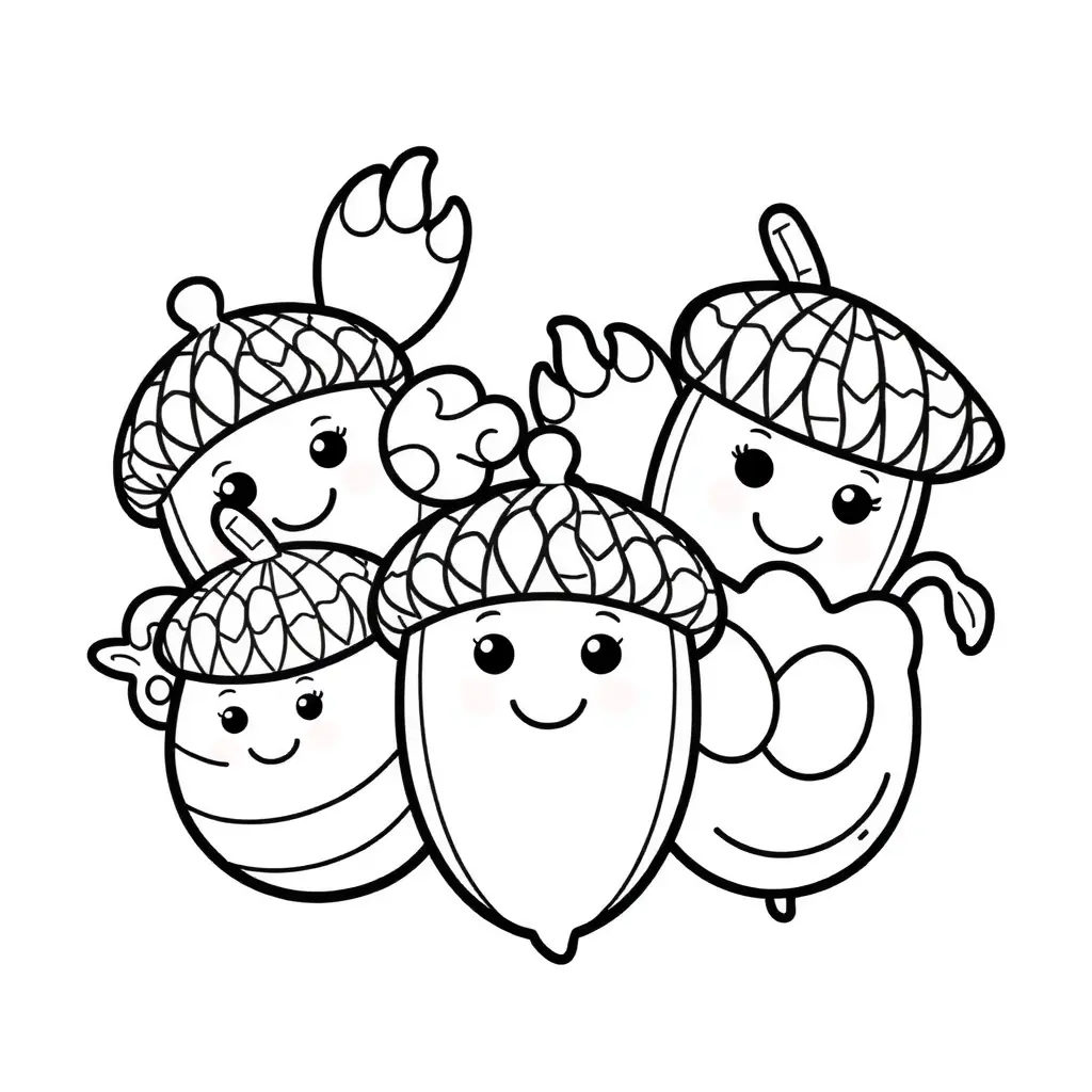 Ausmalbild von fröhlichen Eicheln und Nüssen - Kostenlos drucken! Ausmalbild von fröhlichen Eicheln und Nüssen - Kostenlos drucken!