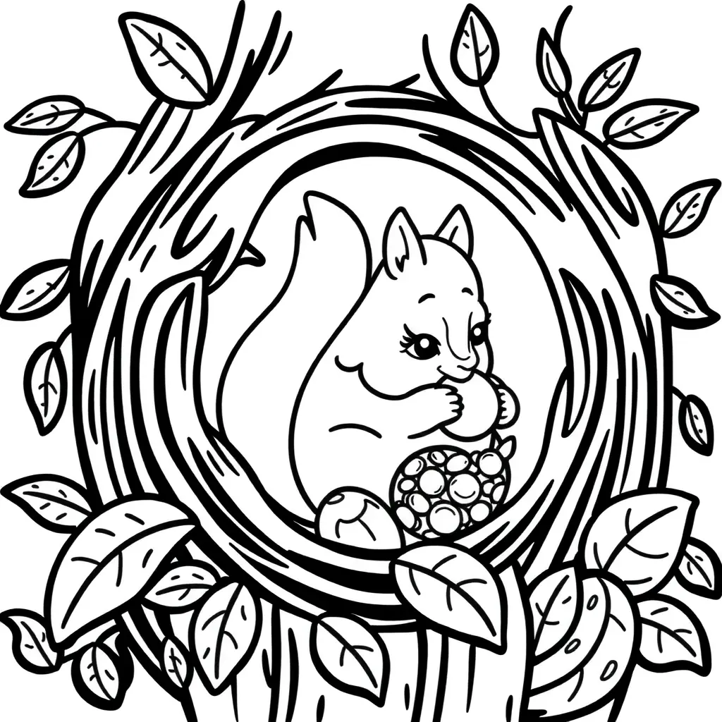 Ein niedlicher Eichhörnchen-Ausmalbild in Schwarzweiß zum Ausdrucken. Ein niedlicher Eichhörnchen-Ausmalbild in Schwarzweiß zum Ausdrucken.