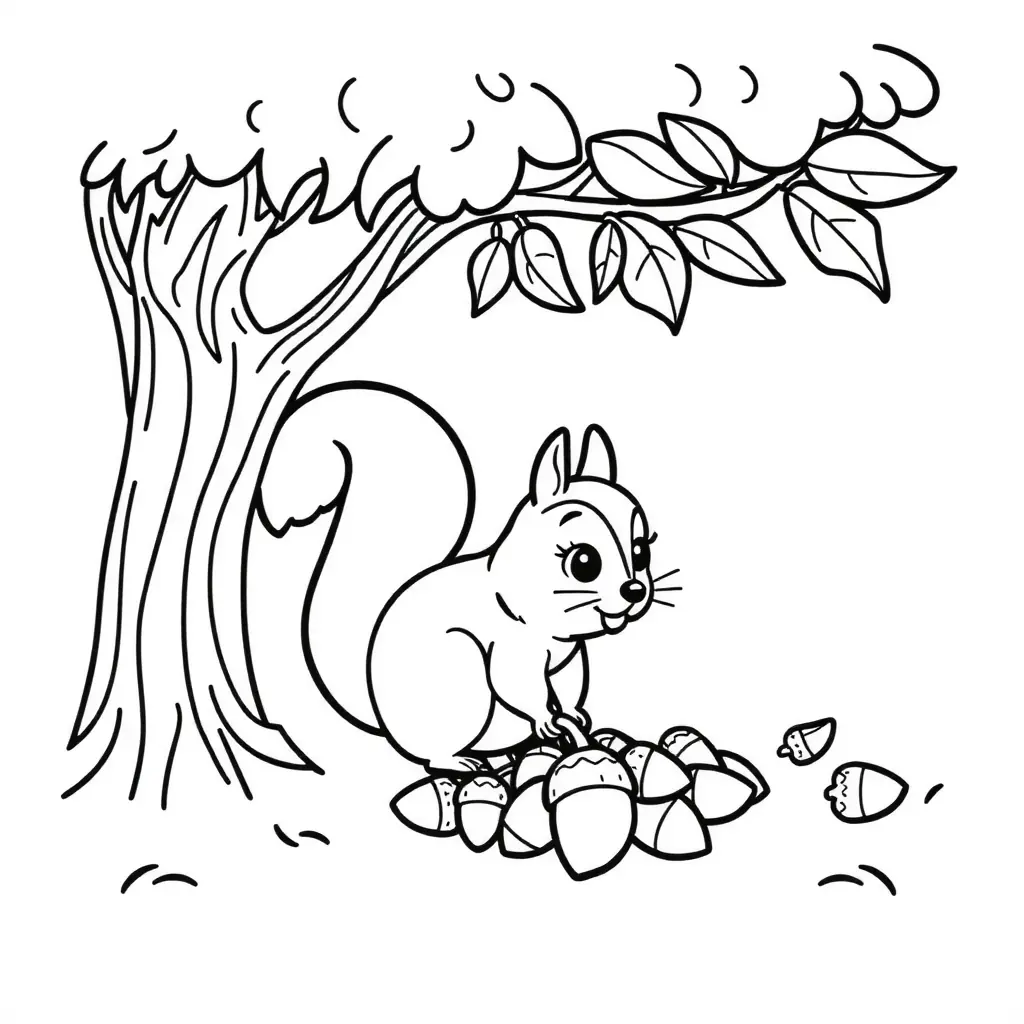 Ein niedlicher Eichelhäher sammelt Eicheln unter einem Baum - Perfektes Ausmalbild für Kinder. Ein niedlicher Eichelhäher sammelt Eicheln unter einem Baum - Perfektes Ausmalbild für Kinder.