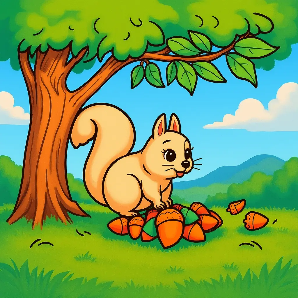 Ausmalbild eines Eichhörnchens, das Eicheln sammelt – Ideal für Kinder. Ausmalbild eines Eichhörnchens, das Eicheln sammelt – Ideal für Kinder.