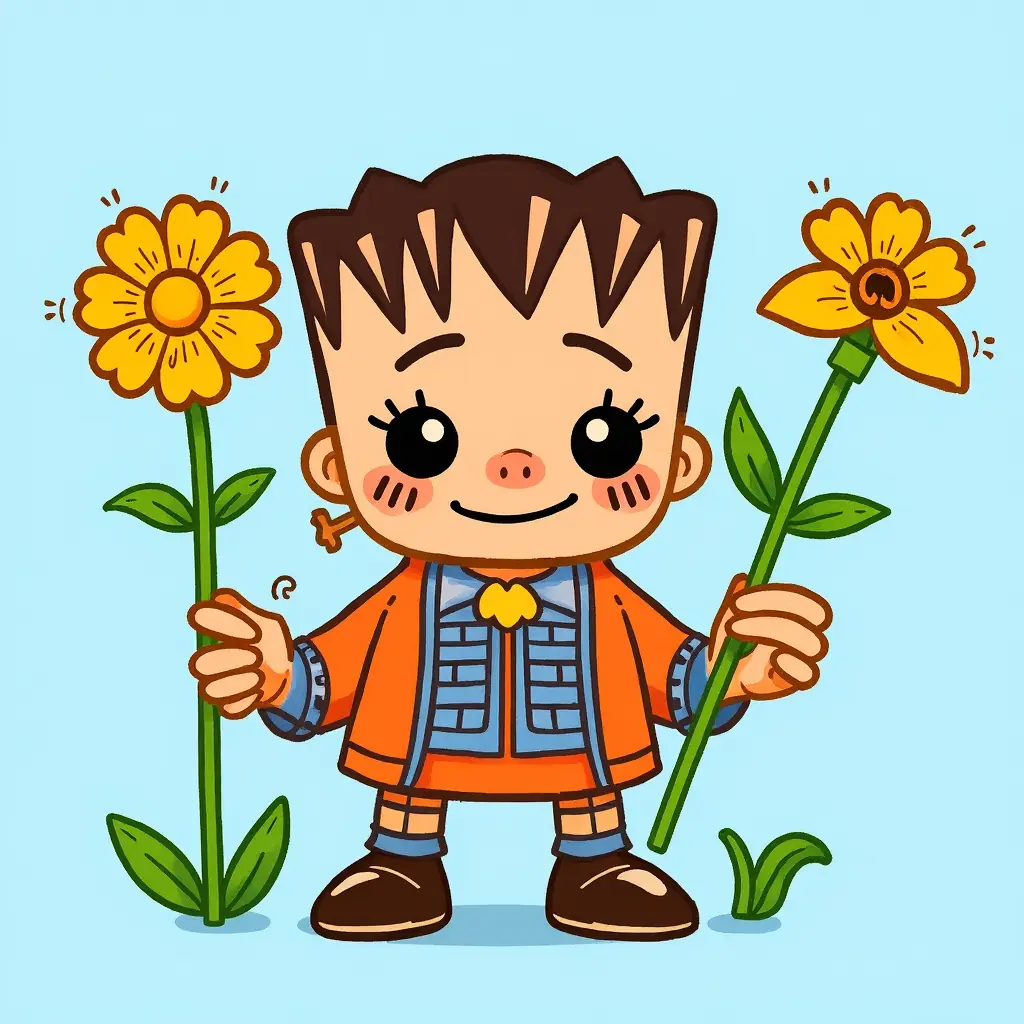 Cute Frankenstein holding a flower coloring page, free printable Cute Frankenstein holding a flower coloring page, free printable