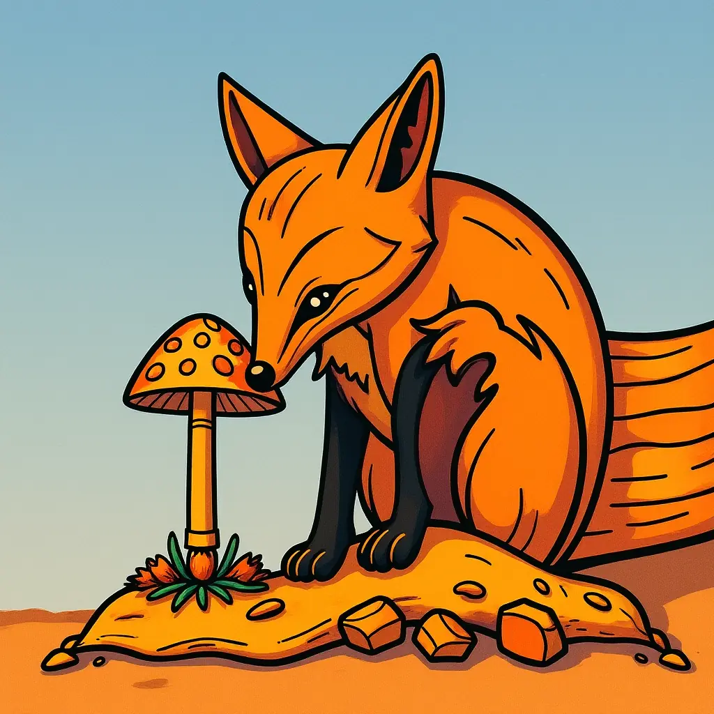 Ausmalbild Fuchs schnuppert Pilz – Farbe, Wald, einfach, kinderfreundlich Ausmalbild Fuchs schnuppert Pilz – Farbe, Wald, einfach, kinderfreundlich