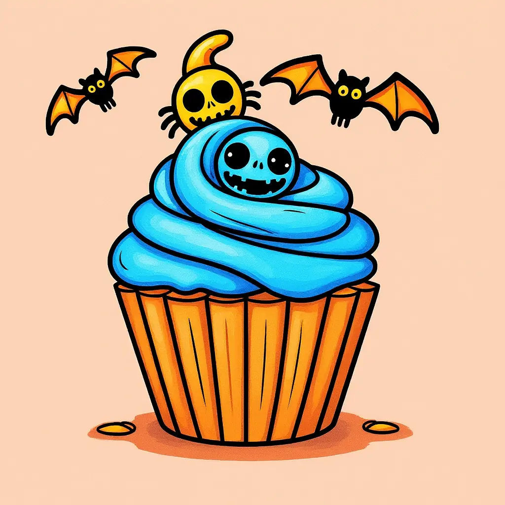 Halloween Cupcake Ausmalbild – Farbige Vorschau Halloween Cupcake Ausmalbild – Farbige Vorschau
