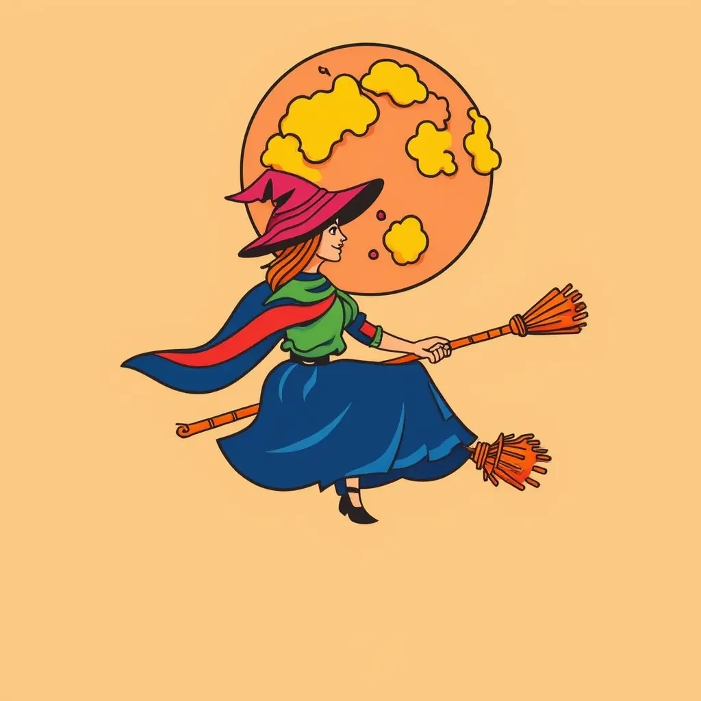 Halloween-Hexen unter dem Mond – Ausmalbild für Kinder Halloween-Hexen unter dem Mond – Ausmalbild für Kinder