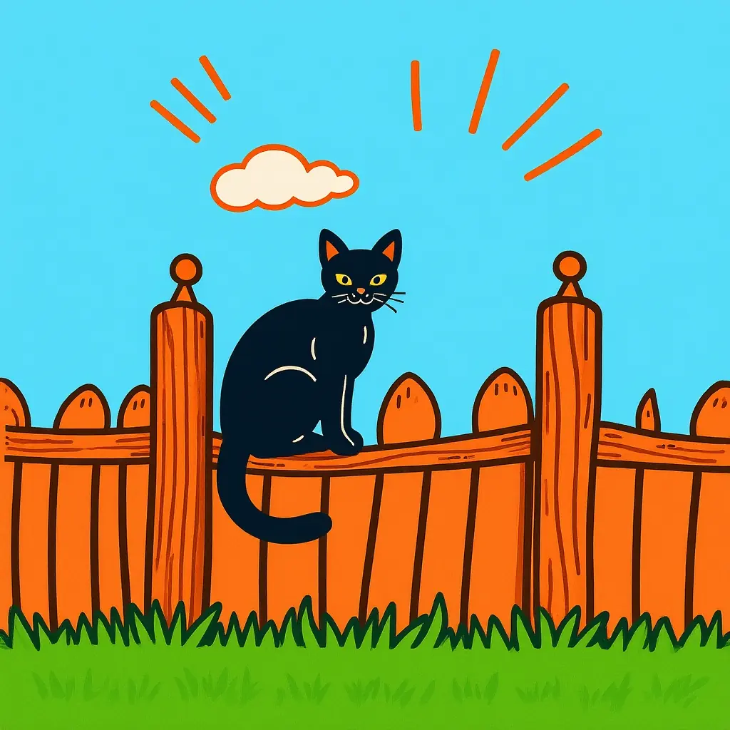 Farbenes Ausmalbild einer schattigen Katze auf Zaun – Vorschau Farbenes Ausmalbild einer schattigen Katze auf Zaun – Vorschau