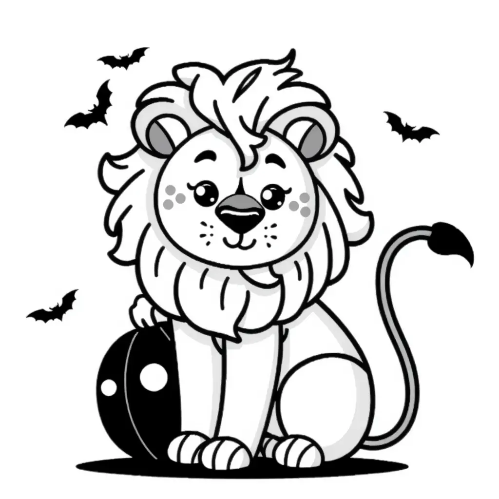 Ausmalbild Löwe, Halloween, Schwarz Weiß, einfach zu coloriëren Ausmalbild Löwe, Halloween, Schwarz Weiß, einfach zu coloriëren