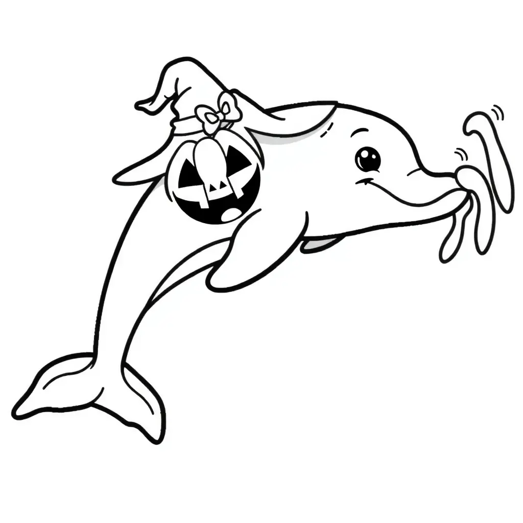Schlichtes Halloween-Ausmalbild mit einem Delfin. Schlichtes Halloween-Ausmalbild mit einem Delfin.