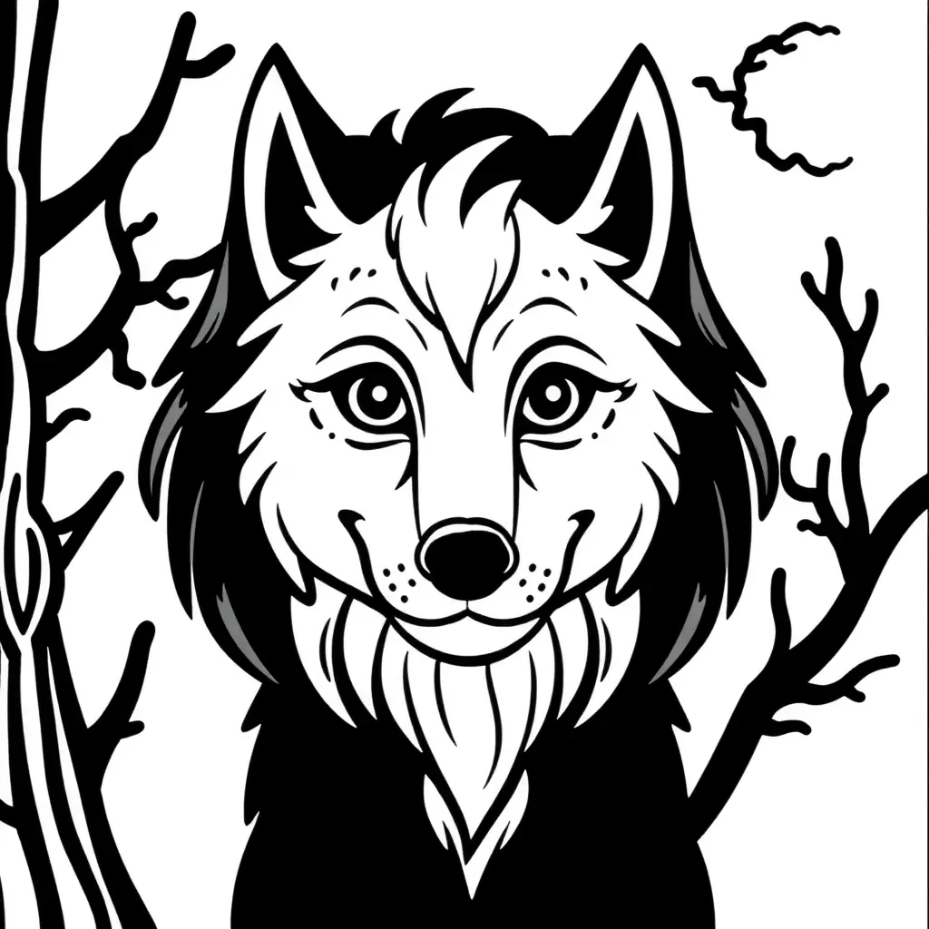 Ein einfaches, schwarzes und weißes Ausmalbild eines freundlichen Wolfes Ein einfaches, schwarzes und weißes Ausmalbild eines freundlichen Wolfes