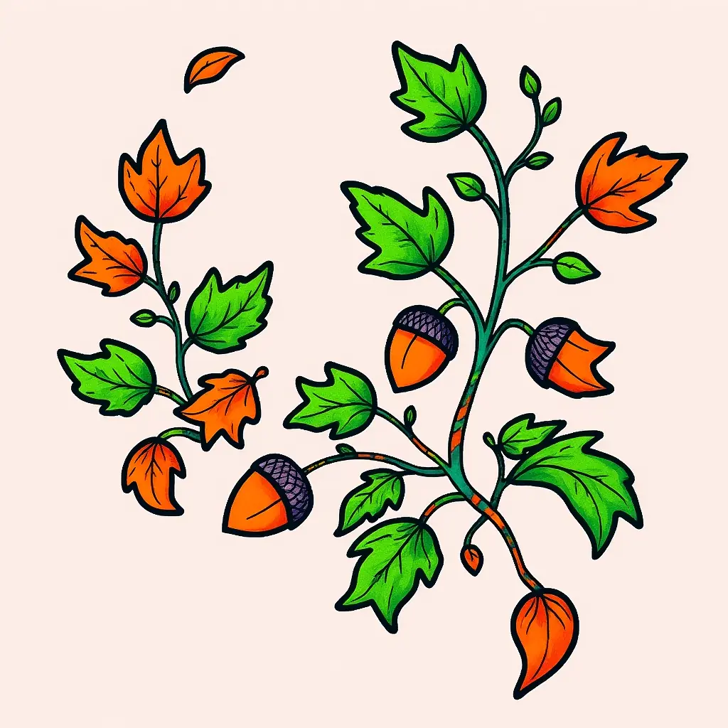 Ausmalbild Herbst – Eicheln, Blätter, Zweige. Kostenlose Malvorlage! Ausmalbild Herbst – Eicheln, Blätter, Zweige. Kostenlose Malvorlage!