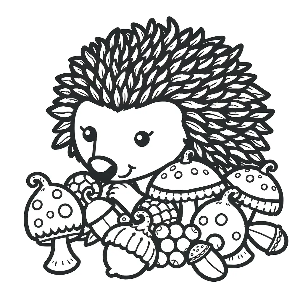 Ein niedliches Ausmalbild mit einem Igel und Kastanien/Pilzen. Perfekt zum Ausmalen für Kinder. Ein niedliches Ausmalbild mit einem Igel und Kastanien/Pilzen. Perfekt zum Ausmalen für Kinder.