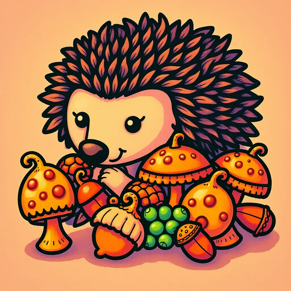 Ausmalbild Igel mit Kastanien und Pilzen – ein herbstliches Kunstwerk für Kinder. Ausmalbild Igel mit Kastanien und Pilzen – ein herbstliches Kunstwerk für Kinder.