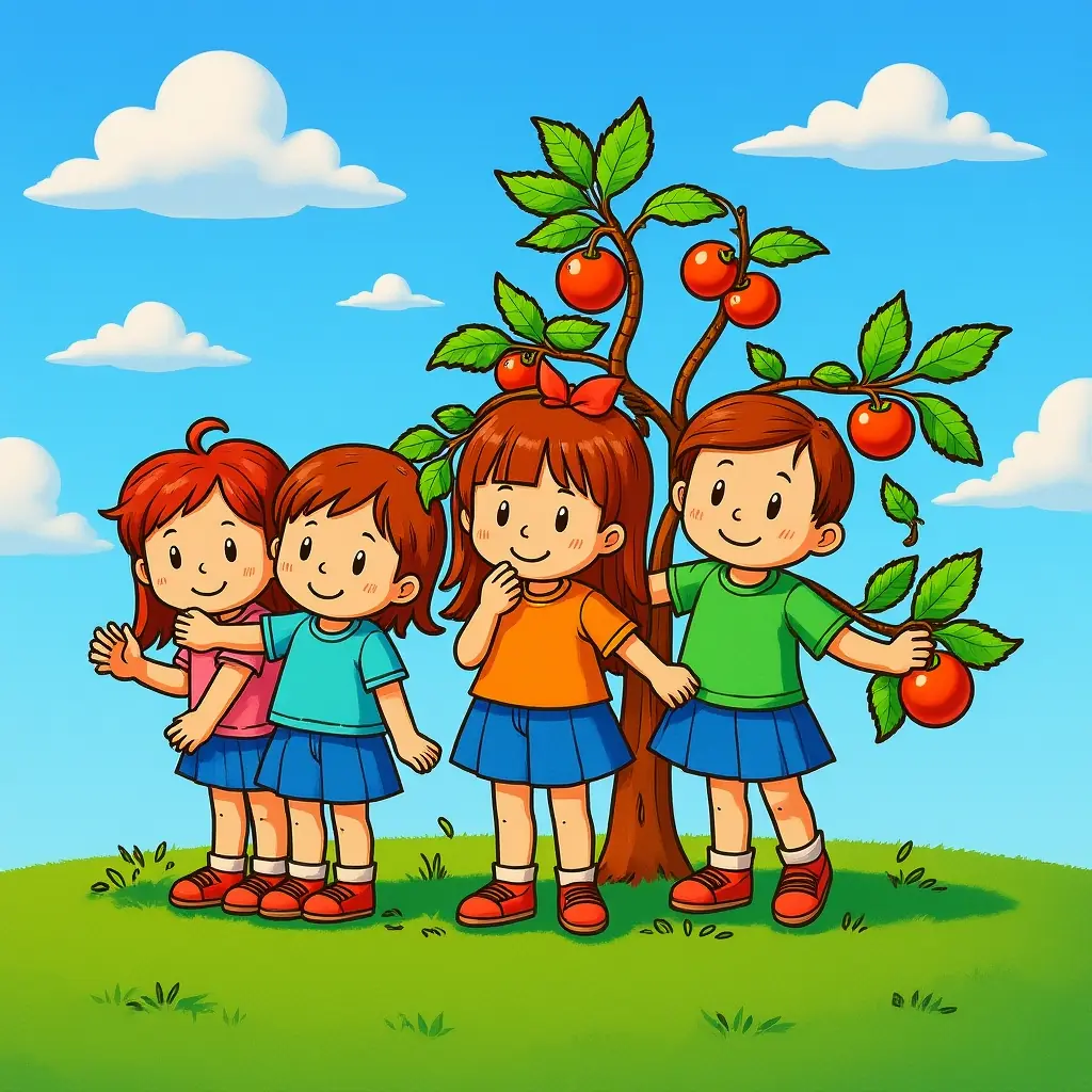 Vorstellung eines farbigen Ausmalbildes mit Kindern, die Äpfel ernten. Vorstellung eines farbigen Ausmalbildes mit Kindern, die Äpfel ernten.