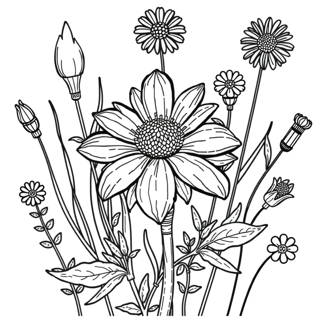 Schwarzes-Weiß-Ausmalbild: Eine Kornblume in ruhiger Herbststimmung Schwarzes-Weiß-Ausmalbild: Eine Kornblume in ruhiger Herbststimmung