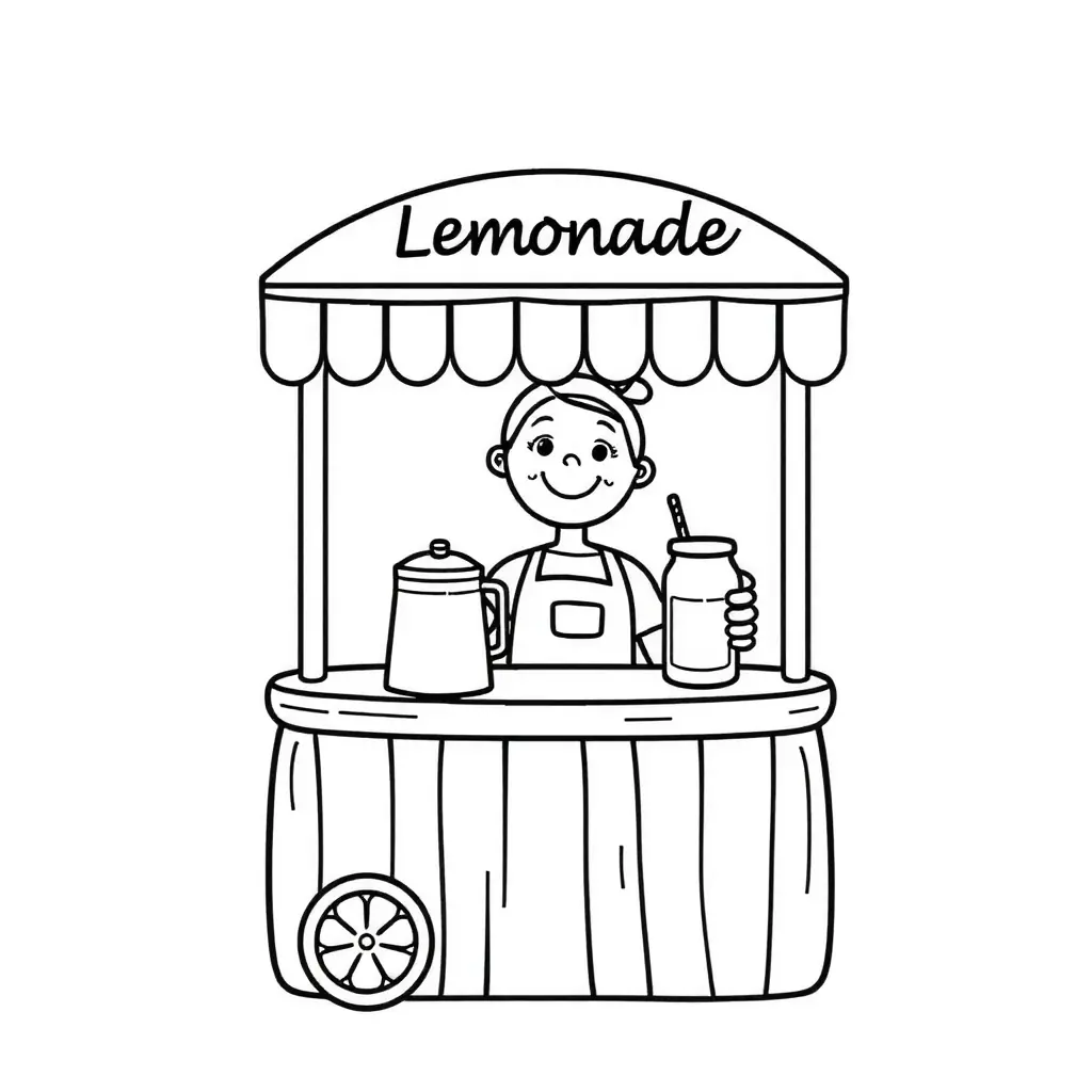 Malvorlage Weltkindertag 2025 ein Kind verkauft Limonade an seinem Stand