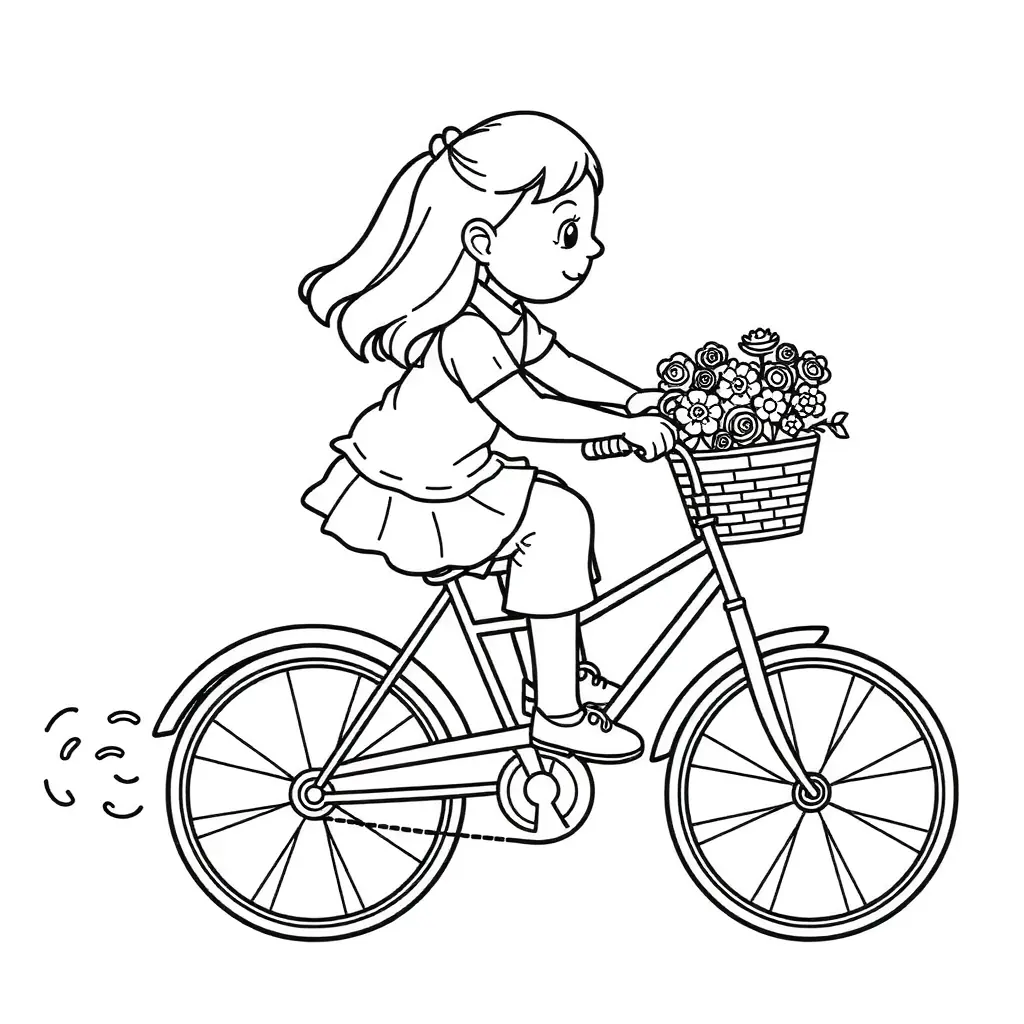 Malvorlage Weltkindertag 2025 ein Mädchen fährt Fahrrad