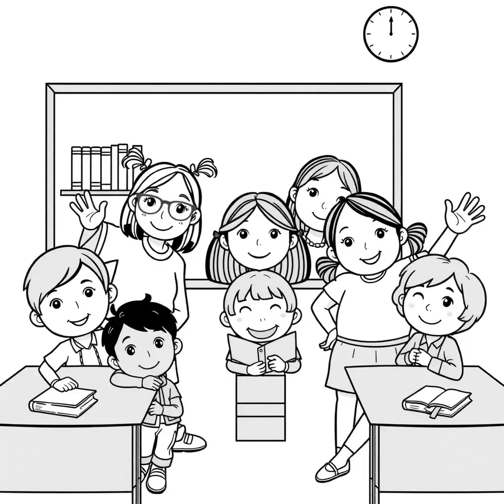 Schwarz-Weiß Ausmalbild Klassenzimmer für Kinder – Kostenlos Schwarz-Weiß Ausmalbild Klassenzimmer für Kinder – Kostenlos