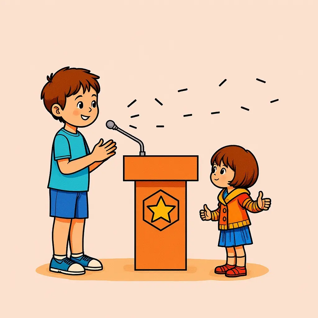 Ausmalbild: Ein kleiner Junge steht an einem Podest und hält ein Mikrofon. Perfekt für Kinder zum Ausmalen! Ausmalbild: Ein kleiner Junge steht an einem Podest und hält ein Mikrofon. Perfekt für Kinder zum Ausmalen!
