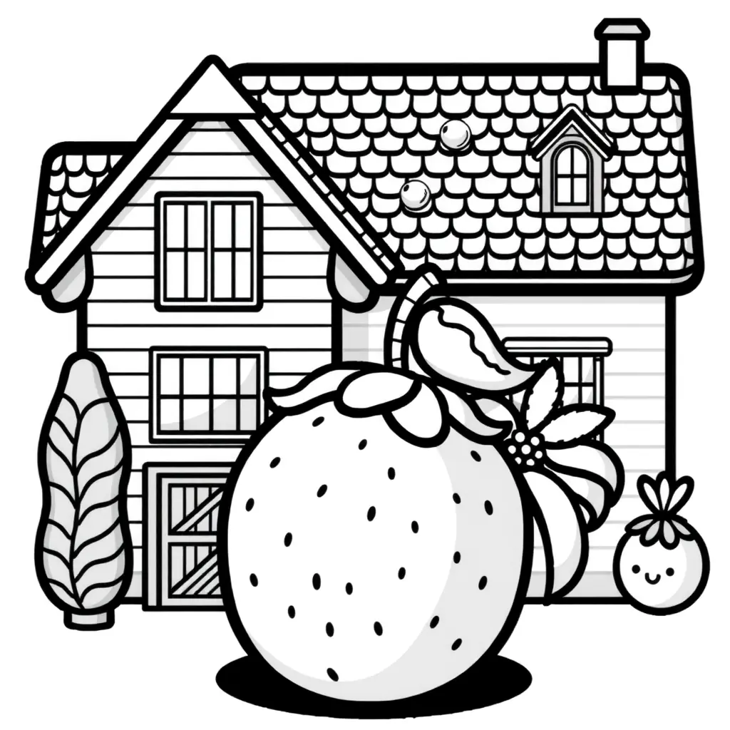 Schwarzweiß Ausmalbild: Süße Frucht vor dem Haus – eine einfache Malvorlage. Schwarzweiß Ausmalbild: Süße Frucht vor dem Haus – eine einfache Malvorlage.