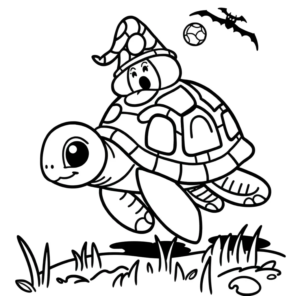 Einfaches Ausmalbild einer Schildkröte zum Halloween-Fest. Einfaches Ausmalbild einer Schildkröte zum Halloween-Fest.