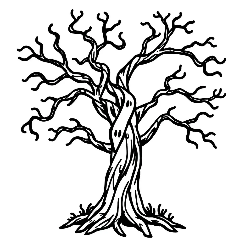 Schwarzweiß Ausmalbild – Gruseliger Baum mit Augen Schwarzweiß Ausmalbild – Gruseliger Baum mit Augen