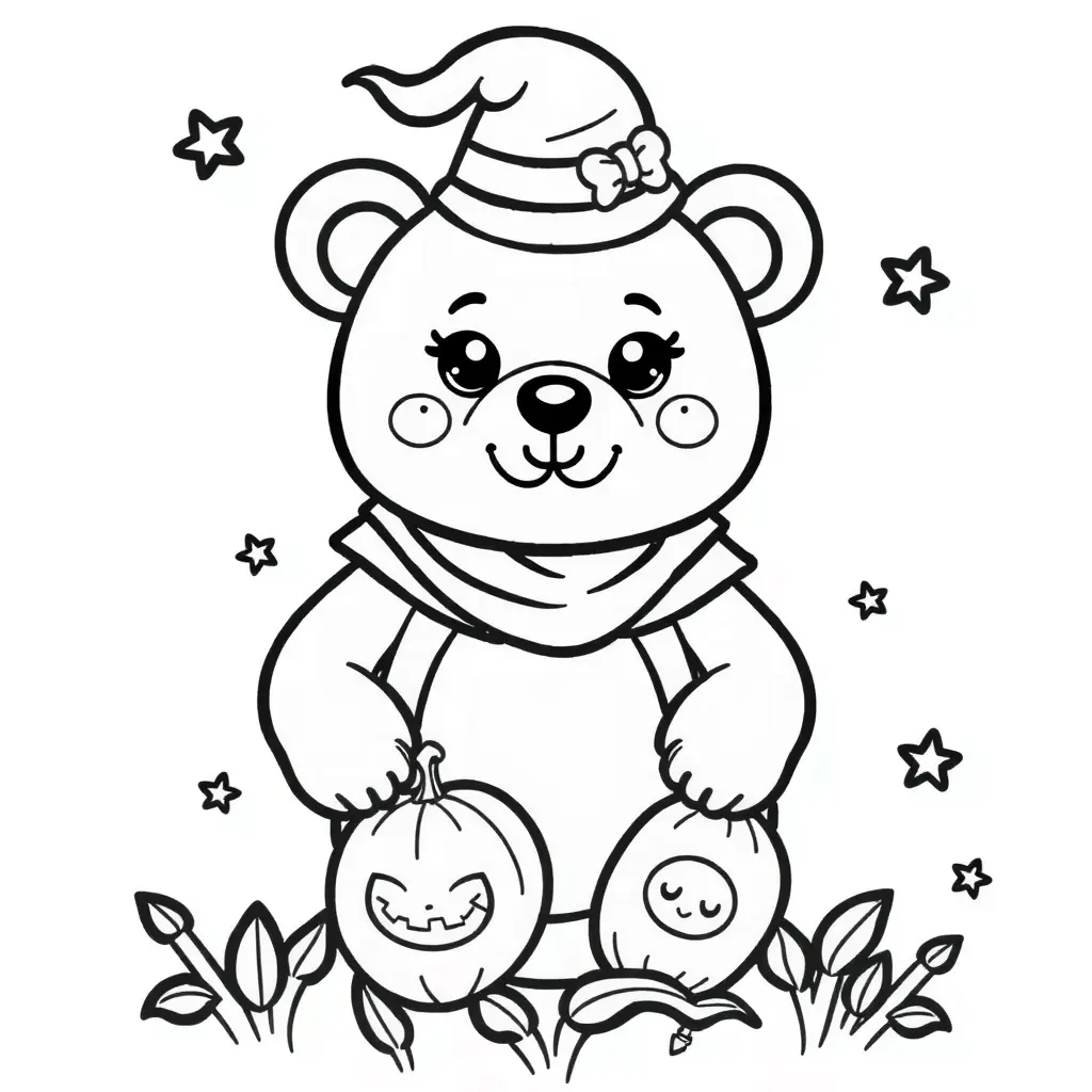 Ausmalseite mit einem niedlichen Teddybären für Halloween Ausmalseite mit einem niedlichen Teddybären für Halloween