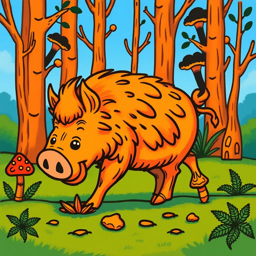 Ausmalbild Wildschwein im Wald, Farbbeispiel, Natur, Tiere, Ausmalvorlage Ausmalbild Wildschwein im Wald, Farbbeispiel, Natur, Tiere, Ausmalvorlage