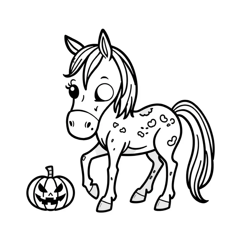 Ein süßes Zombie-Pferd zum Ausmalen in Schwarz-Weiß Ein süßes Zombie-Pferd zum Ausmalen in Schwarz-Weiß