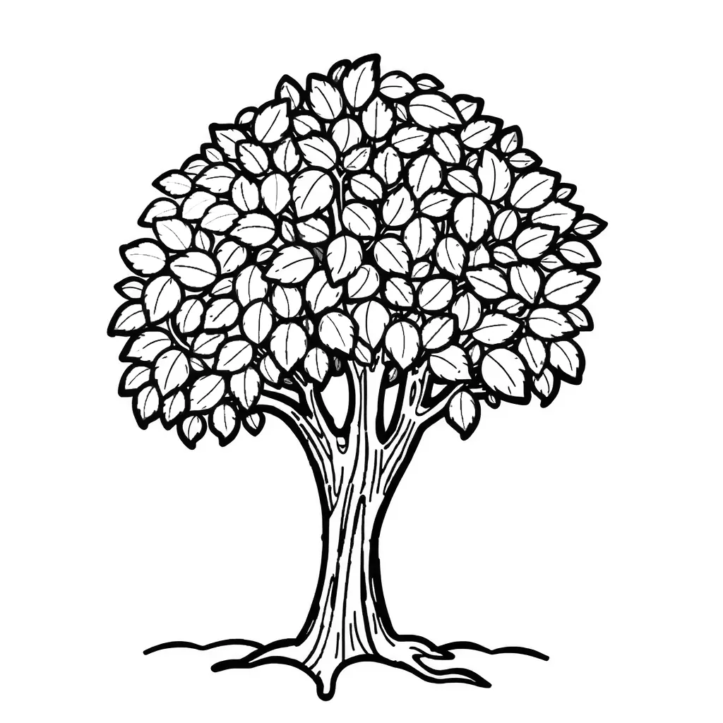 Schwarz-Weiß Ausmalbild: Ein schöner Baum verliert seine Blätter.