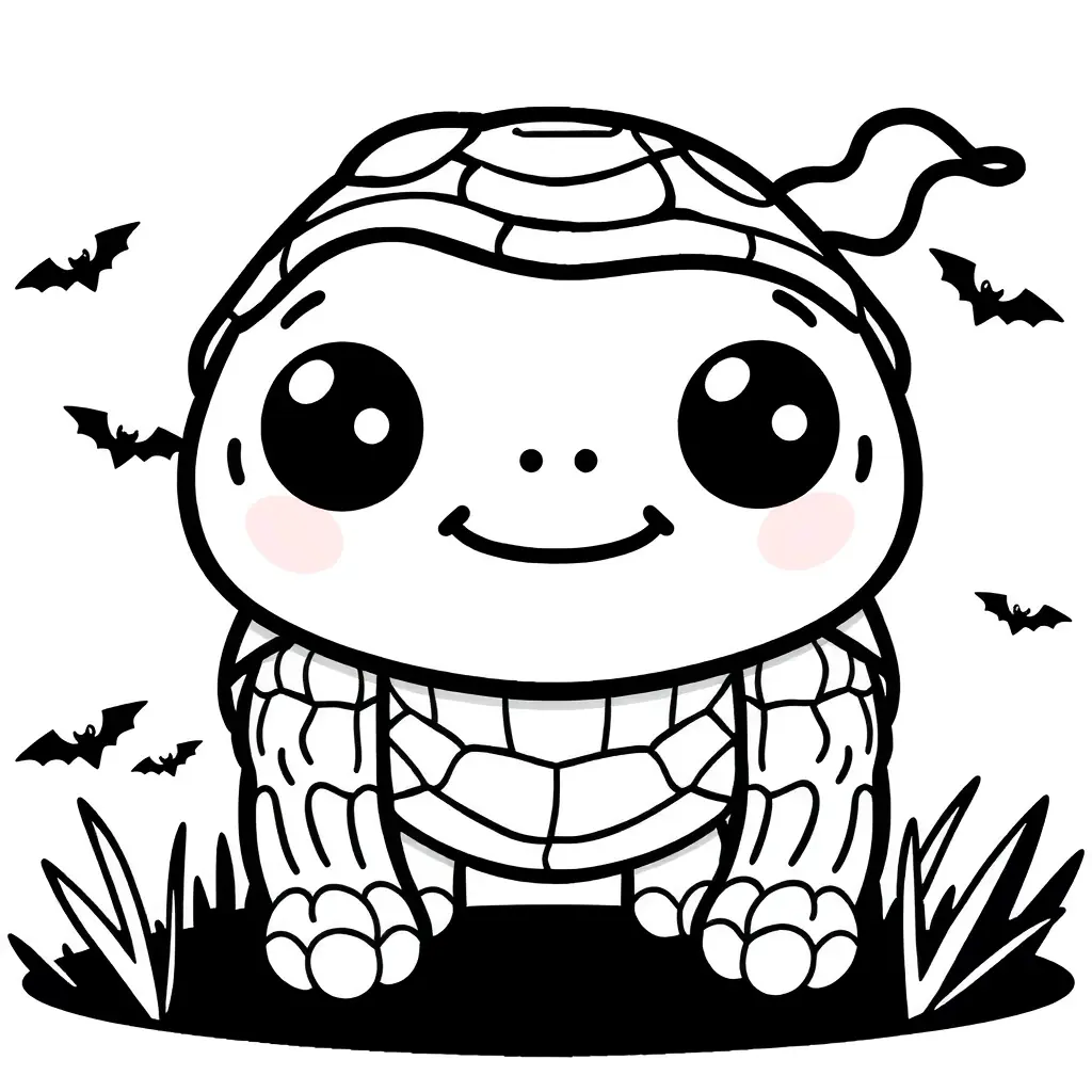 Schattiges Halloween-Ausmalbild einer Schildkröte – perfekt für kleine Künstler! Schattiges Halloween-Ausmalbild einer Schildkröte – perfekt für kleine Künstler!