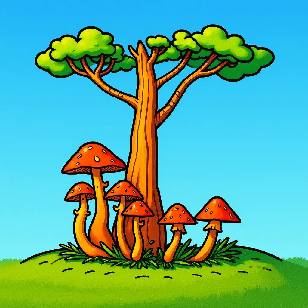 Entzückende Pilze unter einem Baum – ein fantastisches Ausmalbild! Entzückende Pilze unter einem Baum – ein fantastisches Ausmalbild!