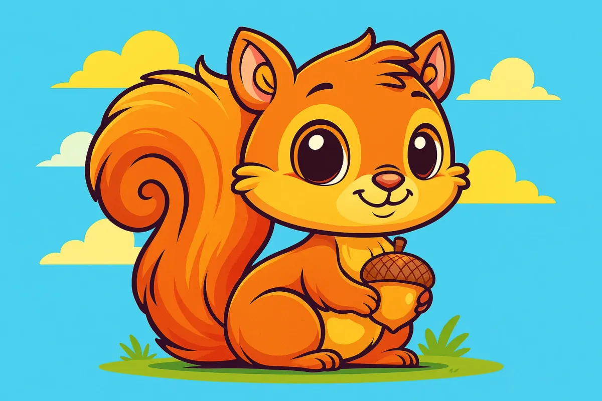 🐿️ Ausmalbild: Fröhliches Eichhörnchen mit Eichel