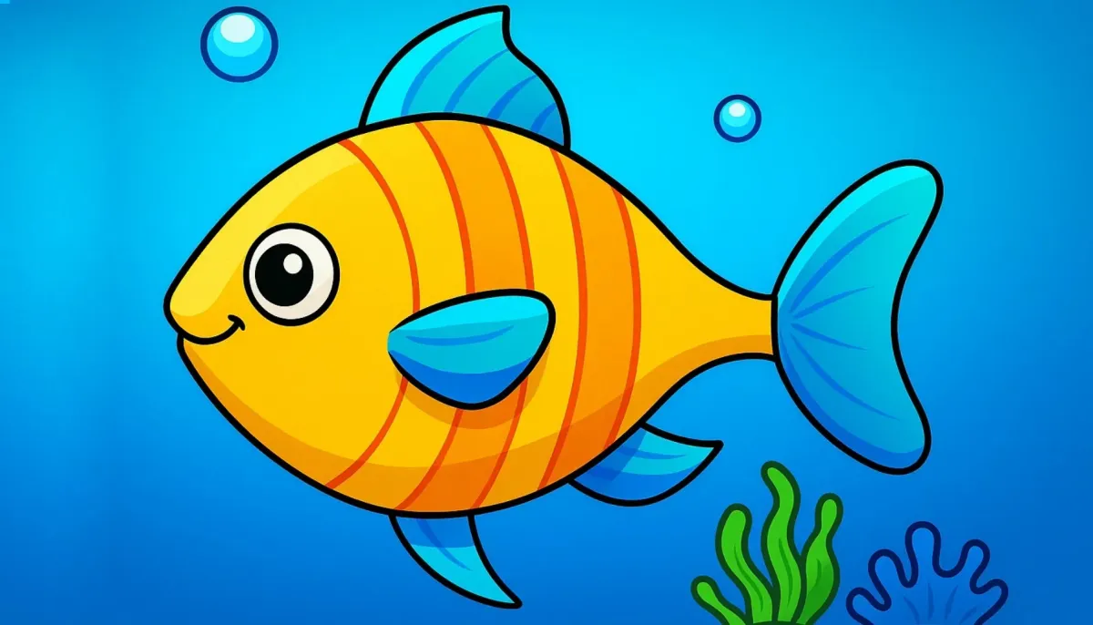 Vorschau der kostenlosen Fisch-Malvorlage zum Ausmalen und Ausdrucken