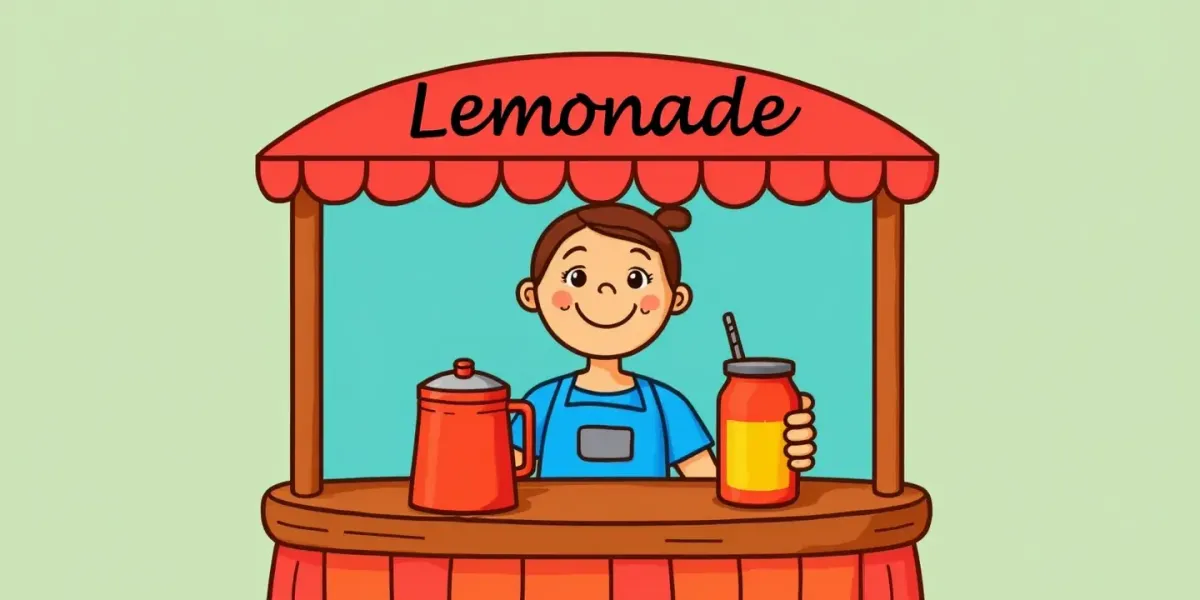 Kostenloses Ausmalbild: Limonadenstand & Fröhlicher Verkäufer