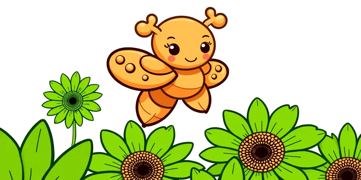 Ausmalbild: Bunter Bienenflug Blumen