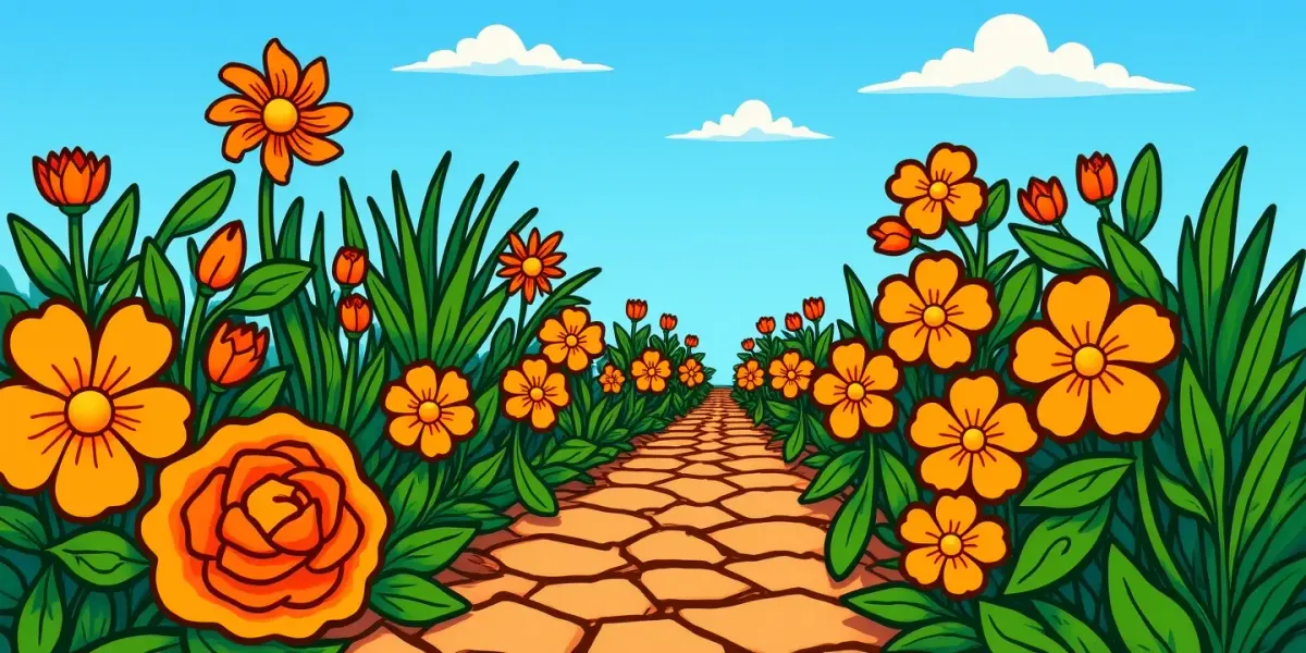 Ausmalbild Blumenpfad