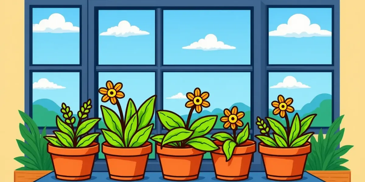 Ein Blumenladen-Schaufenster mit Topfpflanzen