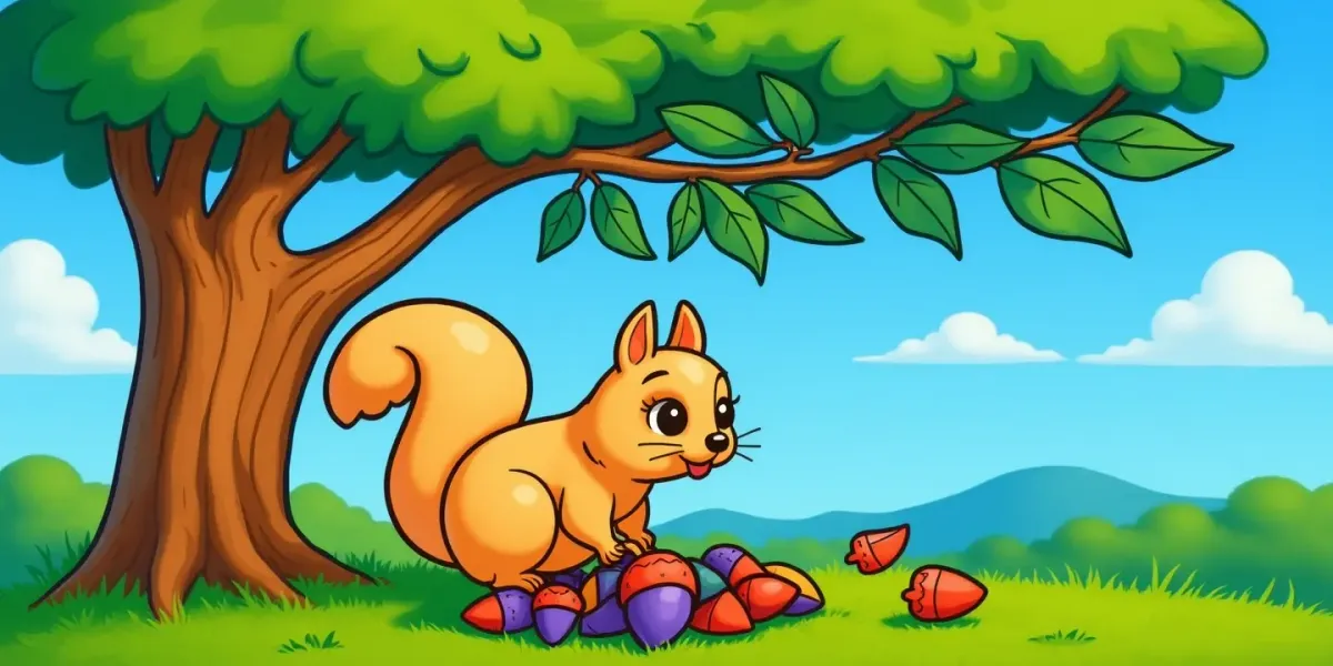 Kostenloses Ausmalbild: Fröhlicher Eichhörnchen sammelt Eicheln!