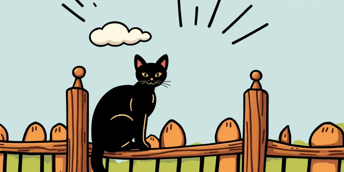 Schattige Katze auf Zaun – Ausmalbild zum Ausdrucken