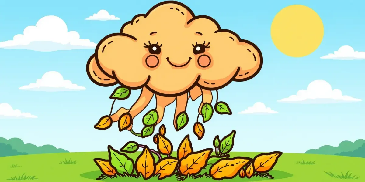 Kostenloses Ausmalbild: Herbstwetter Wolke und Blätter zum Ausmalen.