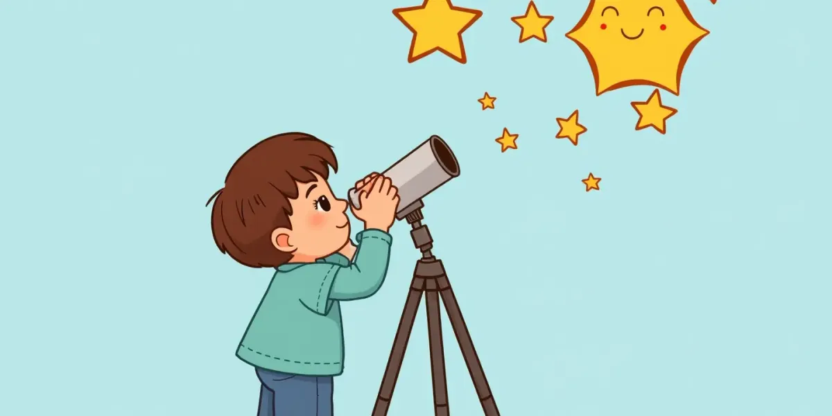 Kostenloses Ausmalbild zum Weltkindertag: Junge mit Teleskop - Sterne beobachten!