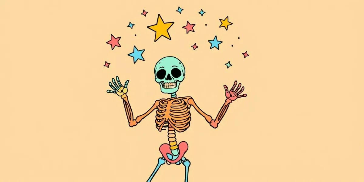 Halloween-Skelett tanzt unter den Sternen – Ausmalbild