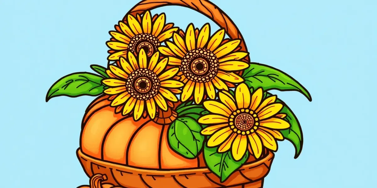 Kürbisse und Sonnenblumen: Kostenloses Ausmalbild für Groß und Klein!