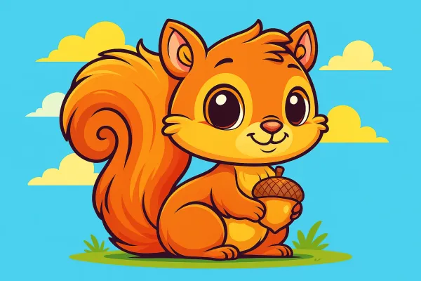 🐿️ Ausmalbild: Fröhliches Eichhörnchen mit Eichel