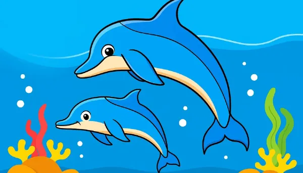 Vorschau der kostenlosen Delfin-Malvorlage zum Ausmalen und Ausdrucken