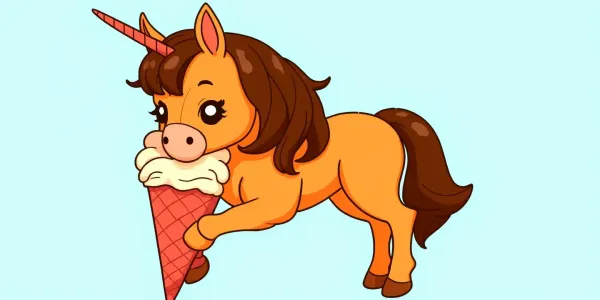 Einhorn isst Eis in der Waffel