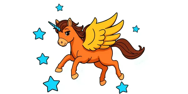 Kostenlos Ausmalbild: Einhornfohlen jagt Sterne – PDF Download